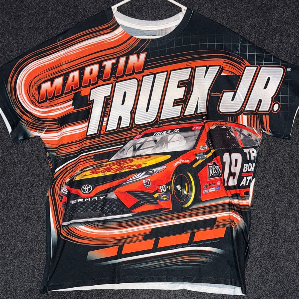 Nascar Martin Truex Jr. All over PrintRacing Tee - Black and Orange 2XL